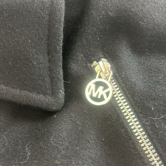 Michael Kors Black Wool Blend Cassandra Asymmetrical Zipper Pea Coat Size 12 - Picture 6 of 12